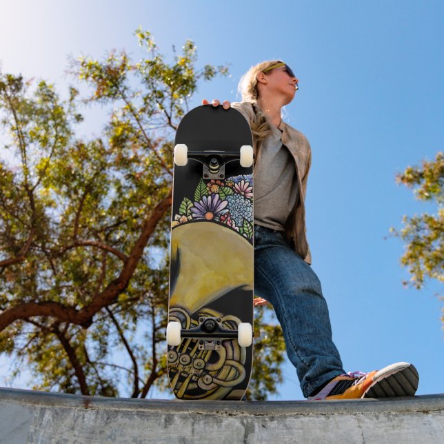 Französische Horn Band Musik Florale Kunst Skateboard (Außenbereich 1)