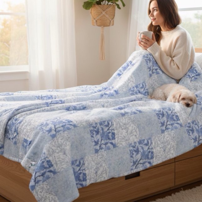 Französische Hütte gequiltes Muster Blau Fleecedecke (Von Creator hochgeladen)