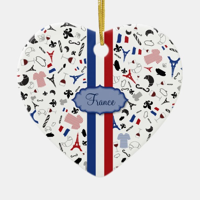 Französische Ikonen mit Flagge von Frankreich Keramikornament (Vorne)