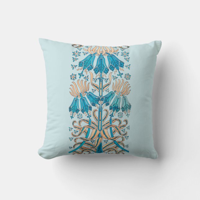 Französische Jugendstil-Flora Blauer Creme Kissen (Vorderseite)