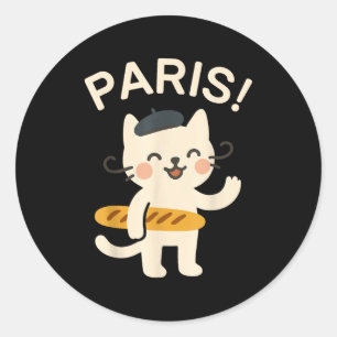 Französische Katze mit Baguette Süße Katze Paris L Runder Aufkleber