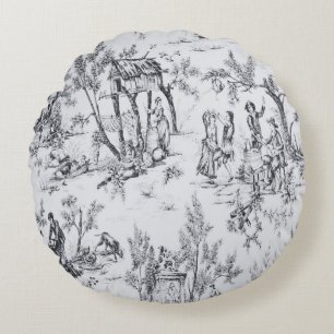 Französische Kunst in Schwarz-Weiß Rundes Kissen