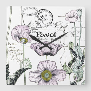 Französische Kunst Nouveau Pavot Quadratische Wanduhr