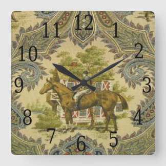 Französische Land-Paisley-Show-Pferdedruck-Uhr Quadratische Wanduhr