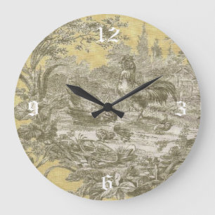 Französische Land Toile Hahn-Butterdruck-Uhr Große Wanduhr