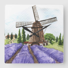Französische Landdekoration Windmill & Lavender Fi Quadratische Wanduhr