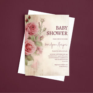 Französische Landhaus-Rosen Baby Shower Einladung