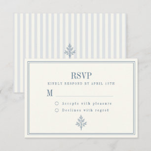 Französische Landhochzeit Dusty Blue Stripe RSVP Karte