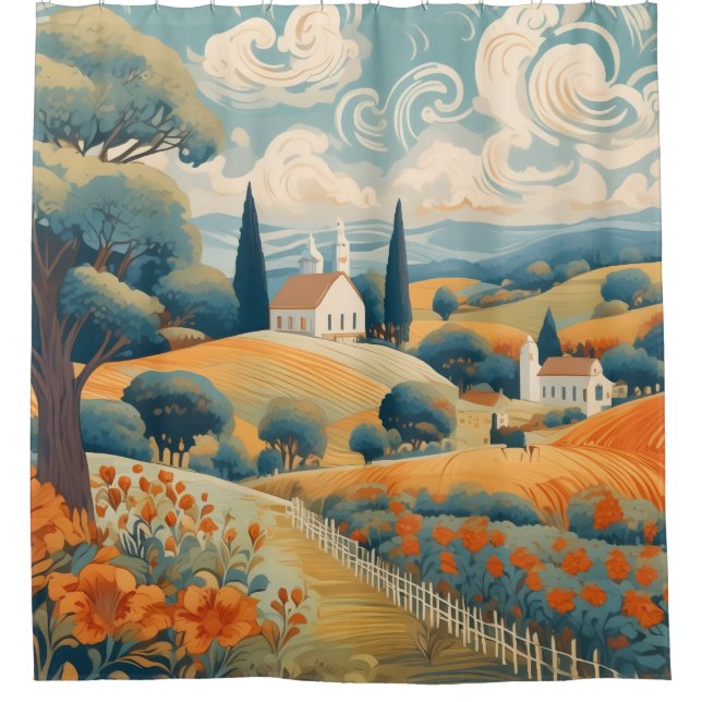 Französische Landschaft Duschvorhang (Vorderseite)