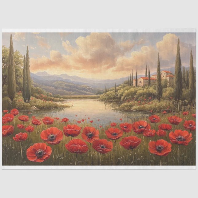 Französische Landschaft Poppy Field Decoupage Seidenpapier (Vorderseite)