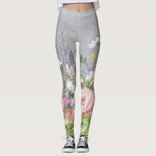 Französische Lavendel-Pink-Blume Leggings