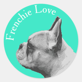 Französische Liebe / Französischer Bulldog | Aqua  Runder Aufkleber