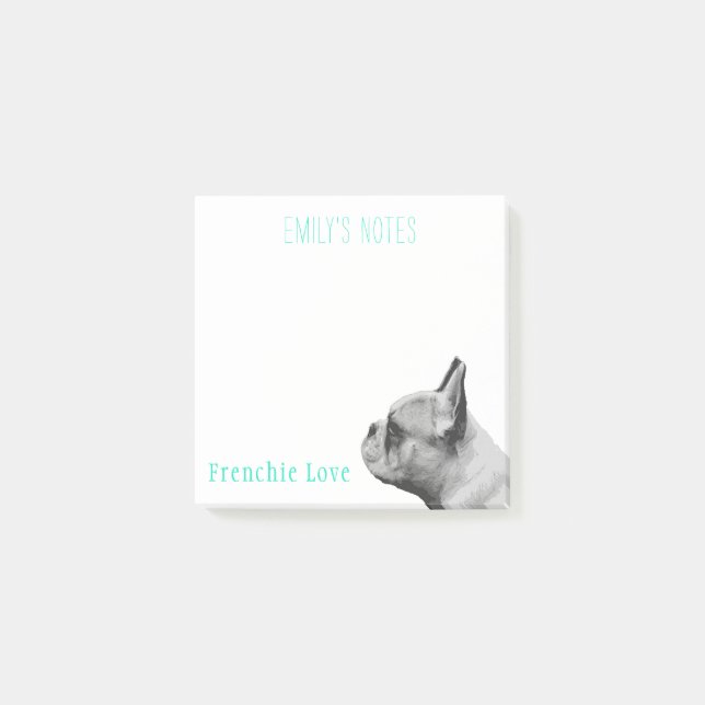Französische Liebe | Personalisierter Bulldog Post-it Klebezettel (Vorderseite)