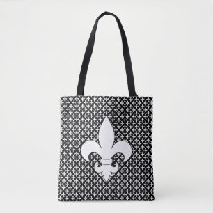 Französische Lilie Schwarz-Weiß-Muster Busine Tasche