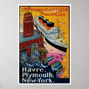 Französische Linie Vintage Schiffs-Anzeige Poster