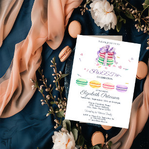 Französische Macarons Aquarell gestreift Sweet 16 Einladung
