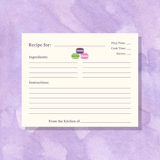 Französische Macarons-Brautparty-Rezept-Karte (French Macarons Bridal Shower Recipe Card)