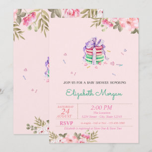 Französische Macarons, Florale Babyparty Einladung