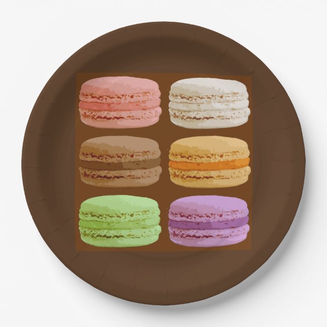 Französische Macarons, mehrfarbige Pastelle Kerami Pappteller (Vorderseite)