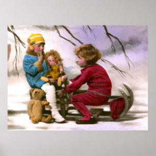Französische Mädchen spielen mit ihren Spielsachen Poster