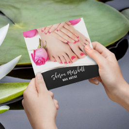 Französische Nägel & Rose Manicure Pediküre Salon Quadratische Visitenkarte
