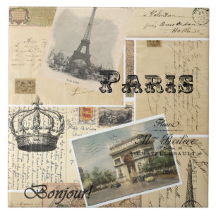 Französische Postkarten-Collage-Kachel oder Unters Fliese