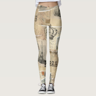 Französische Postkarten-Collagen-Leggings Leggings