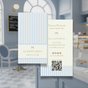Französische Pulverblaue Streifen Elegante Bäckere Visitenkarte