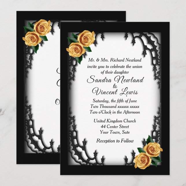 Französische Quarter Goth Yellow Rose White Weddin Einladung (Vorne/Hinten)