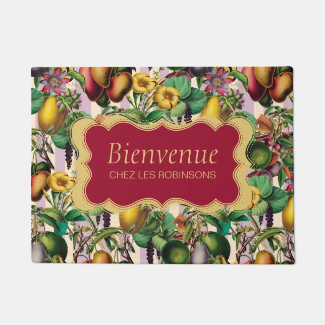Französische Retro Floral Bienvenue Fußmatte (Vorderseite)