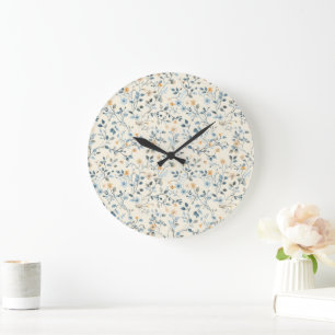 Französische Retro-Frühlings-Botanik-Blumen-Wanduh Große Wanduhr