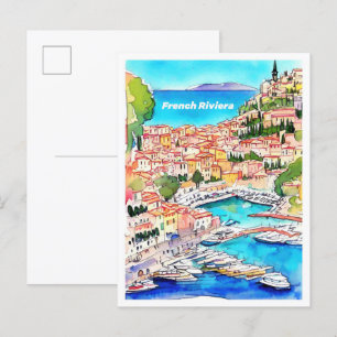 Französische Riviera Kunst, Vintage Illustration Postkarte