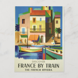Französische Riviera mit Zug Reiseplakat Postkarte