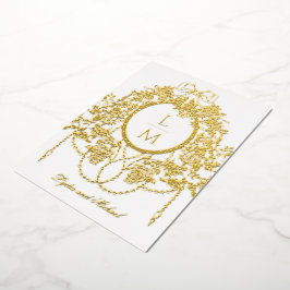 Französische Rococo-Goldfolie-Rosen-Monogramm-Hoch Folieneinladung