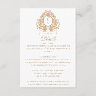 Französische Rococo-Rosen-Monogramm-Hochzeit Begleitkarte