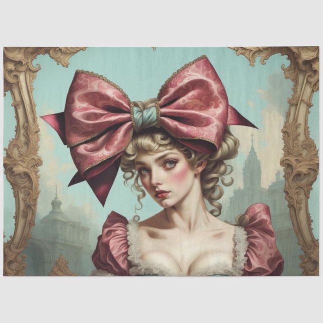 Französische Rokoko Lady mit "Bow 2 Decoupage Pape Seidenpapier (Vorderseite)