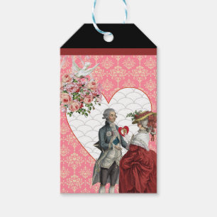 Französische Rokoko-Paare und rosa DamastValentin Geschenkanhänger