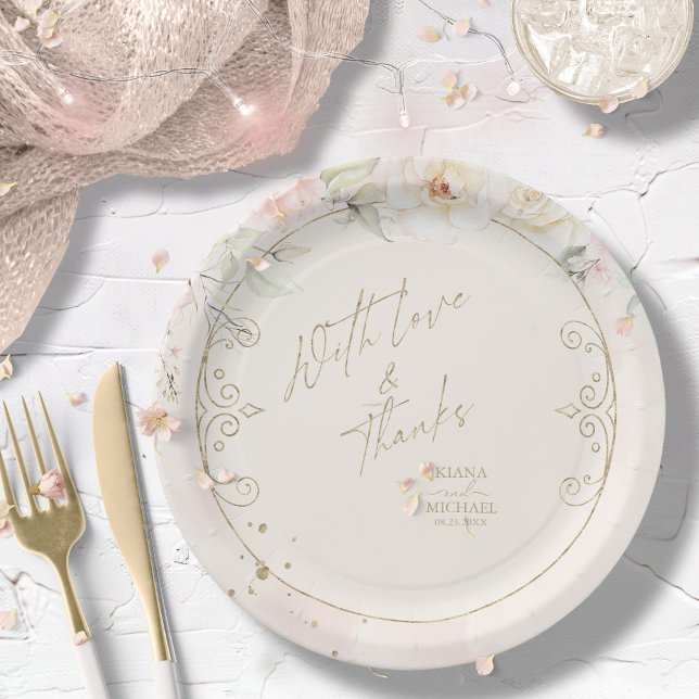 Französische Romantik Hochzeitflorrahmen Blush ID8 Pappteller (Von Creator hochgeladen)