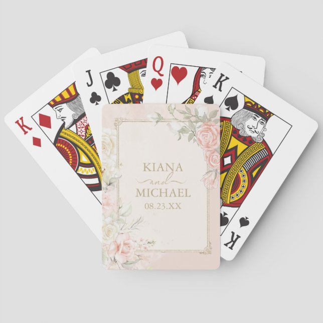 Französische Romantik Hochzeitflorrahmen Blush ID8 Spielkarten (Rückseite)