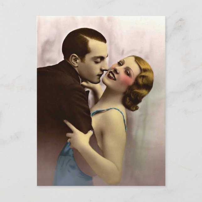 Französische Romantische Liebe Couple Vintag Postkarte (Vorderseite)