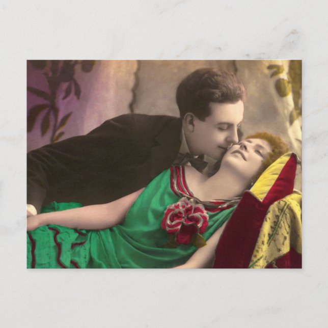 Französische Romantische Liebe Couple Vintag Postkarte (Vorderseite)