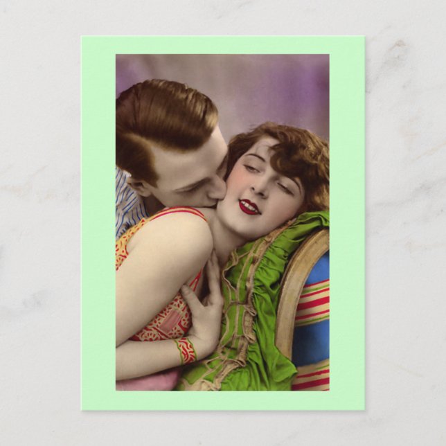 Französische Romantische Liebe Kiss Vintag Postkarte (Vorderseite)