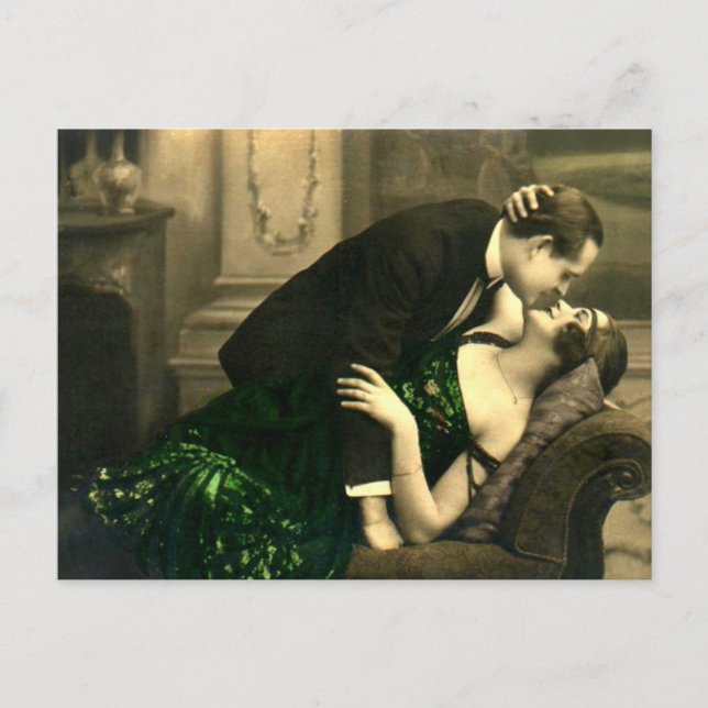 Französische Romantische Liebe Kiss Vintag Postkarte (Vorderseite)