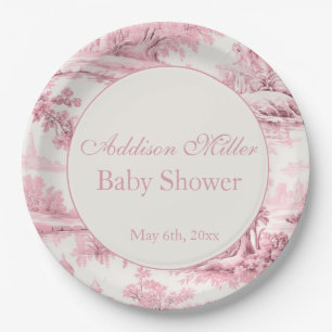 Französische rosa Toile Blumenband Baby Mädchen Sh Pappteller