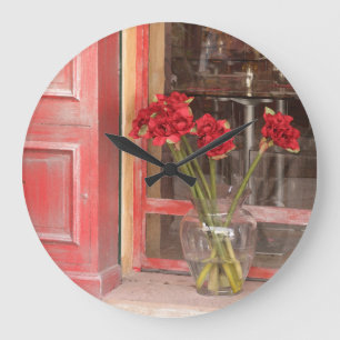 Französische rote Blume Große Wanduhr