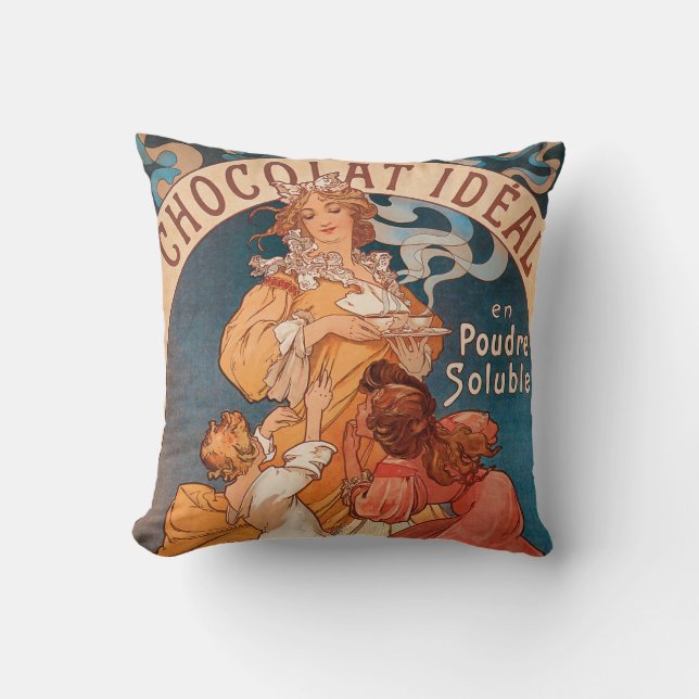 Französische Schokoladen-Vintage Anzeige Kissen (Vorderseite)