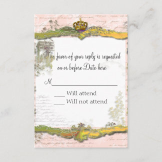 Französische Schrift und Goldkrone RSVP Karte