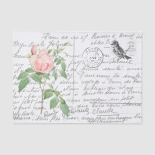 Französische Schrift Vintage Duftrose Vogel Postka Seidenpapier
