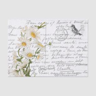 Französische Schrift Vintage Gänseblümchen Vogel P Seidenpapier