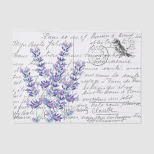 Französische Schrift Vintage Lavendel Vogel Postka Seidenpapier